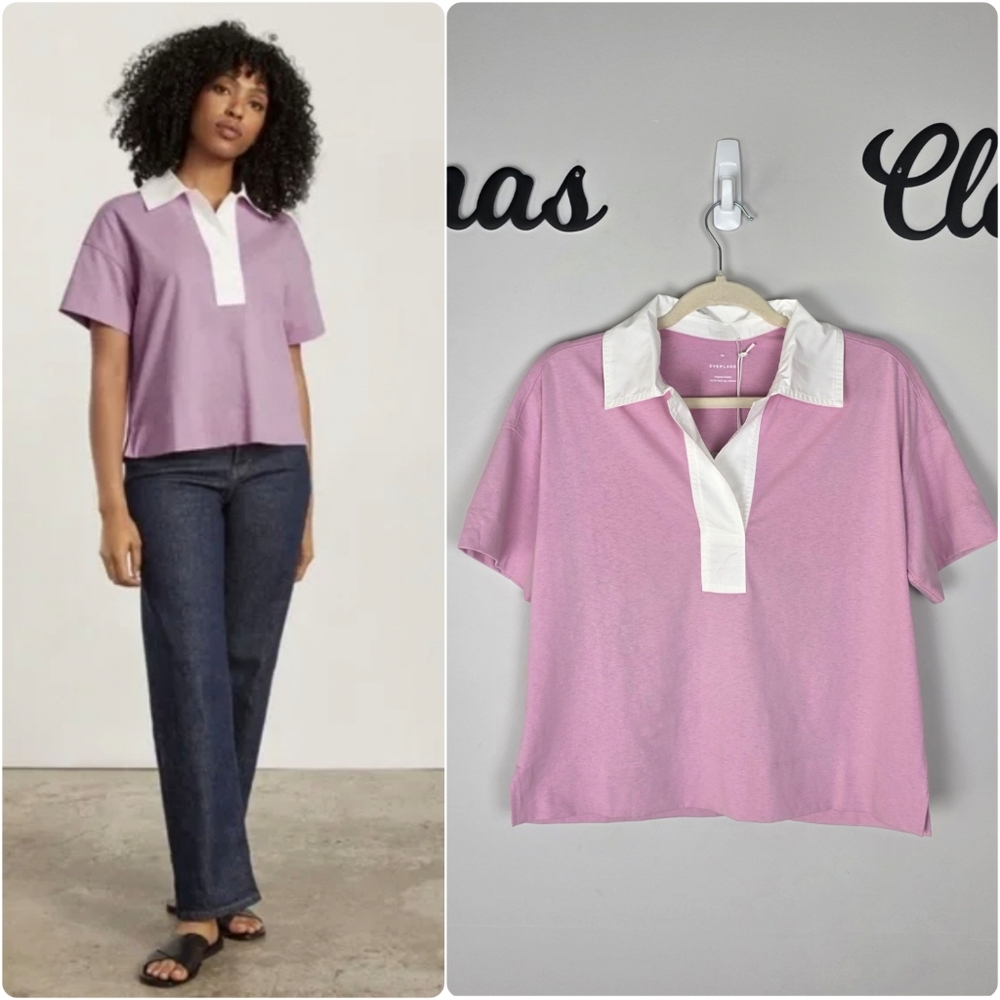 Everlane Organic Cotton The Retro Jersey Polo Shirt in Mauve/Bone Size XS NWT